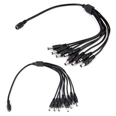 Imagem de 2 unidades de cabo divisor de energia DC 1 fêmea para 8 machos, adaptador Y para câmeras de segurança CCTV e luzes de fita de LED