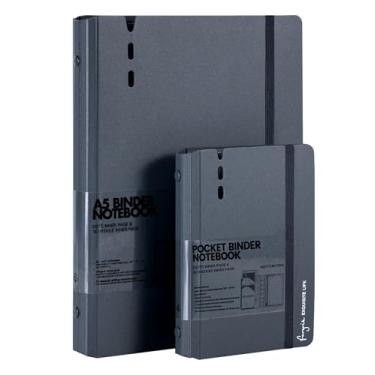 Imagem de CAGIE Caderno A5 fichário com 6 anéis com divisórias fichário recarregável com bolsos, papel refil inclui páginas pautadas quadradas e pontilhadas, 18 x 23,5 cm, (cinza e cinza, página de pontos A7 e