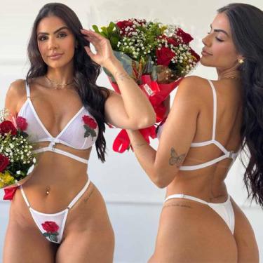 Imagem de Conjunto De Lingerie Sensual Transparente Sexy Tule Calcinha Fio Denta
