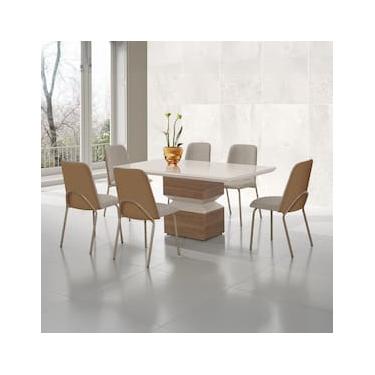 Imagem de Mesa de Jantar Retangular Aço Nobre Aurora com 6 Cadeiras Estofadas – Champagne/Areia