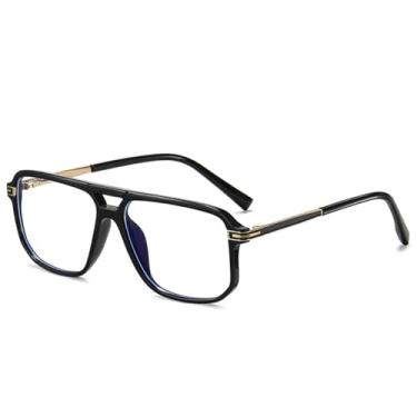 Imagem de Armação de óculos retrô feminina transparente anti-luz azul com dobradiça de mola masculina (preto brilhante)