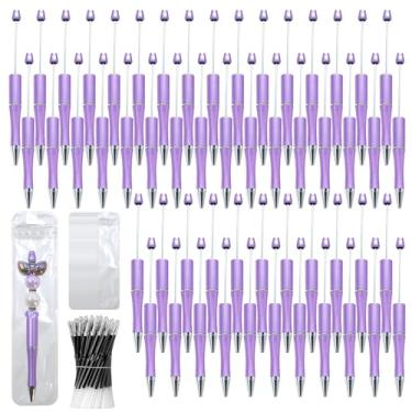 Imagem de DASTTUIS Kit de 300 canetas com contas DIY – 100 canetas esferográficas de plástico com refis e bolsas – material escolar, acessórios de escritório e itens decorativos para estudantes e professores