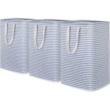 Imagem de Cesto de roupa suja Lifewit Large Dobrável 3x80L Azul Impermeável