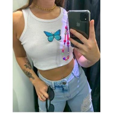 Imagem de cropped feminino borboleta malha canelada - moda filo