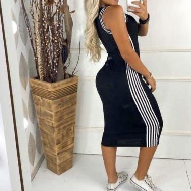 Imagem de Vestido feminino midi listra lateral malha canelada moda - Filó Modas,