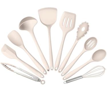 Imagem de Conjunto de 10 utensílios de cozinha para cozinhar, conjunto de utensílios de cozinha de silicone Leonyo 230 °C, resistente ao calor, com espátula, concha de sopa, colher de servir para panelas