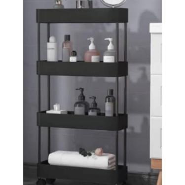 Imagem de Estante 4 Prateleiras Plastico Multiuso Com Rodinha Organizador(PRETO,M)