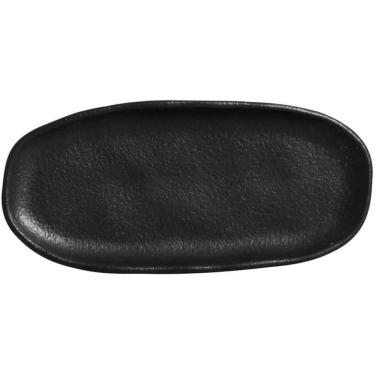 Imagem de Kit 20 Travessas Sushi 16x8cm Rasas Cerâmica Orgânico Preto Matte Restaurante Japonês