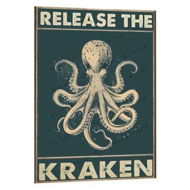 Imagem de WIZYXQ Metal Signs Release The Kraken Placa vintage retrô placa de alumínio para casa, escritório, cozinha, bar, café, jardim, decoração de parede 30 x 20 cm