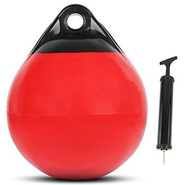 Imagem de VEITHI 1 pacote com 38 x 45,7 cm Boia de amarração vermelha bolas de boia de barco âncora boia flutuante para-lamas redondos de barco, bola de âncora inflável de vinil para barco com bomba,