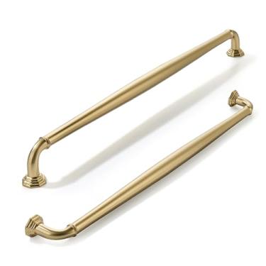 Imagem de khtumeware Pacote com 2 puxadores de armário de latão escovado de 256 mm (10 polegadas) puxadores de armário dourados quentes ferragens sólidas para armário puxadores de gaveta puxador de cômoda