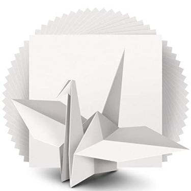 Imagem de IOOLEEM Papel origami, 200 folhas, papel origami branco, quadrado de 15 cm, papel colorido de dupla face.