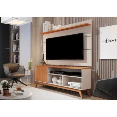 Imagem de Rack Com Painel 1.36 TV Até 55 Retrô Pés Madeira Porta Nichos Pratelei