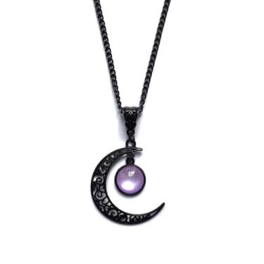 Imagem de ULLKEL Colar com pingente de cristal de lua gótica, estilo punk, vintage, preto crescente, joia gótica escura para mulheres, acessórios de bruxa, fantasia de Halloween, Metal, Sem Pedra Preciosa
