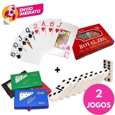 Imagem de Kit 02 Jg. Baralho Duplo 108 Cartas 100% Plástico E Dominó De Osso 9mm