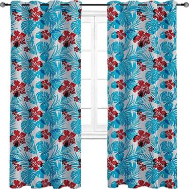 Imagem de Cortinas blackout Havaí para quarto - Cortinas escurecidas com isolamento térmico com ilhós para sala de estar, três camadas trançadas anel de redução de ruído cortina de sombra, L 213 cm x C 182 cm