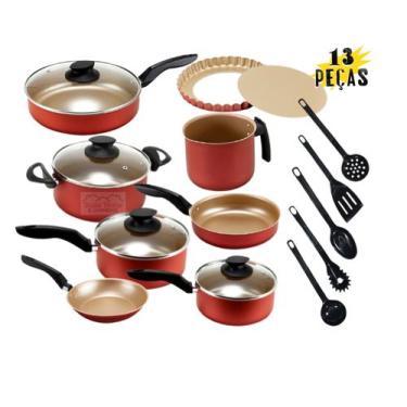 Imagem de Jogo de panelas 13 Peças Cereja Antiaderente Teflon com Frigideira 24 