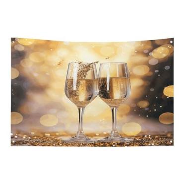 Imagem de Bandeira com quatro furos, bandeiras para todos os climas, duas taças de champanhe estampadas, bandeiras decorativas de poliéster, adequadas para uso interno e externo, 89 x 159 cm