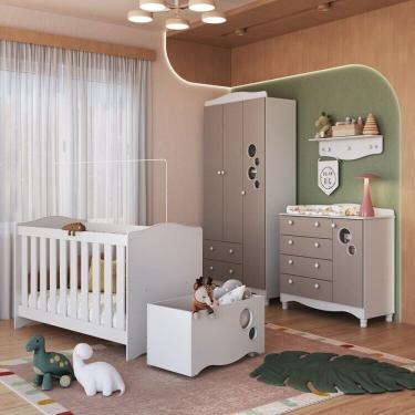 Imagem de Conjunto Quarto De Bebê Com Berço, Cômoda, Guarda-roupa, Prateleira E Caixa De Brinquedos Branco/cinnamon