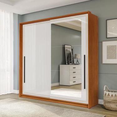 Imagem de Guarda-roupa 2 Portas De Correr E 2 Gavetas Com Espelho Valência Freijó/branco