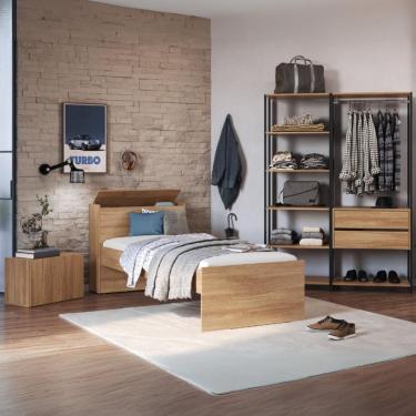 Imagem de Quarto Completo Com Cama Solteiro Para Colchão 188x78cm Com Baú Embutido Multimóveis Mp4342 Preto Madeirado