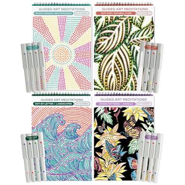 Imagem de Lifelines Bloco de atividades FlowArt, pacote com 4 - Meditações de arte guiada com marcadores - Colorir por número/letra, arte em pontos e mais livros de colorir para adolescentes, adultos e idosos