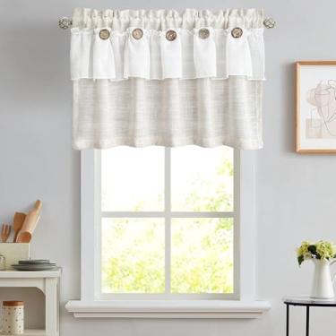 Imagem de AiFMQQ Cortina de cozinha Farmhouse Linen para janelas, bolso de haste, boho, meia janela, cortinas para sala de jantar, banheiro, 2 camadas, babado macramê (bege, L99 C 20 polegadas)