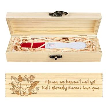 Imagem de CHGCRAFT Caixa de lembrança de teste de gravidez com folhas de elefante de desenho animado caixa de presente de anúncio de gravidez com fita de ráfia e cadeado presentes de anúncio para pai marido, 20