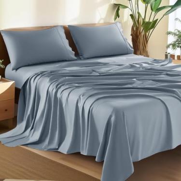 Imagem de Shilucheng Conjunto de lençóis Queen Size 100% algodão - 1500 fios, lençóis de cama de algodão egípcio de luxo, lençóis de qualidade de hotel 5 estrelas, respirável e refrescante, bolso profundo de