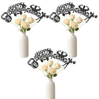 Imagem de 12 peças de palitos de centro de mesa com tema de academia esportiva, decorações de aniversário com tema de ginástica, levantamento de peso, artigos de festa para chá de bebê, dourado, preto