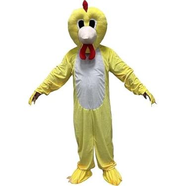 Imagem de LaKimLin Fantasia de mascote de galinha amarela - terno de pintinho amarelo de corpo inteiro adulto com gravata borboleta vermelha