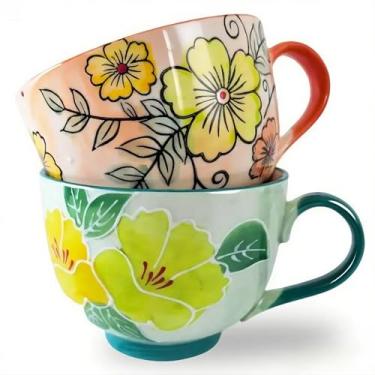 Imagem de Delove Canecas de café de cerâmica, conjunto de 2, xícaras grandes de porcelana de 500 ml para chá, leite, cereal, cappuccino, latte, uso doméstico e escritório, lava-louças e micro-ondas (2 pacotes-3