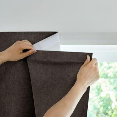 Imagem de JILROIN Cortinas autoadesivas, 100% blackout, sem perfuração, fácil de instalar, oferece proteção de privacidade para quartos (café escuro - L99 x C 152 cm)