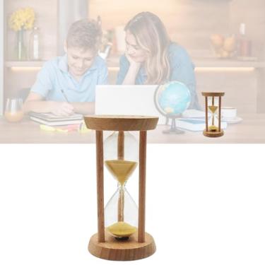 Imagem de Temporizador de ampulheta de areia, mini temporizador de areia de madeira de 5 minutos para sala de aula, jogos de escritório em casa, dourado