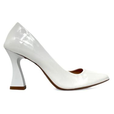 Imagem de Scarpin Mozione Salto Taça 8 cm Feminino Sapato Conforto Macio (Branco, BR, Adulto, Numérico, 40)