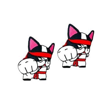 Imagem de Ploen Conjunto de 2 peças Mini Bulldog Francês Filhote de Cachorro Remendos Bonito Logotipo de Desenho Animado 2 Patches Costura Ferro em Aplique Bordado Emblema Sinal Remendo Roupas DIY Fantasia
