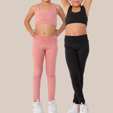 Imagem de Kit com 2 calça leggings infantil JinkingStore para meninas lisa básic