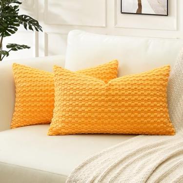 Imagem de OTOSTAR Capas de almofada decorativas de veludo cotelê Pom Poms 30,5 x 50,8 cm, super macias, boêmias, listradas, geométricas, para sofá, sofá, quarto, carro, decoração, conjunto de 2, dourado