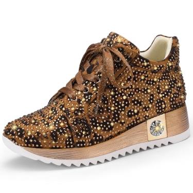 Imagem de FINDVELL Tênis Femininos Com Glitter, Plataforma, Salto Alto, Com Strass Brilhantes, Sapatos Da Moda Com Lantejoulas, Vestido De Noiva, Tamanho 11, Leopardo