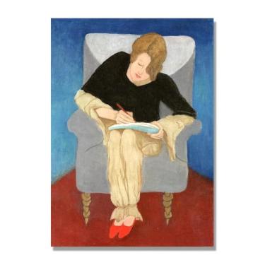 Imagem de NHLDZYH Quadros de pinturas famosas. (Senhora numa poltrona) por Gabriele Münter. Impressão em tela. Quadros decoração de parede 80 x 112 cm apenas tela
