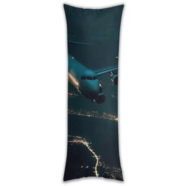 Imagem de Capa de travesseiro de avião voando à noite ultra macia respirável longa fronha 137.2 cm x 50.8 cm fronha decorativa com zíper oculto fronhas para sofá de quarto