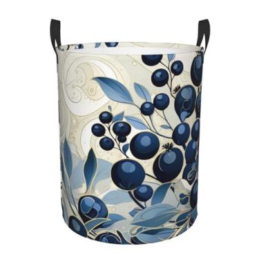 Imagem de Cesto de lavanderia Field of Blueberries dobrável à prova d'água cesto de armazenamento de roupas com alças pano oxford organizador de brinquedos cesta para banheiro, lavanderia, quarto, médio