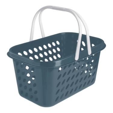 Imagem de Cesta Cestinha Plástica Supermercado Compras 3L c/Alça Resistente Leve Mulituso Portátil (Azul)