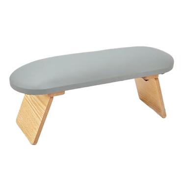 Imagem de shamjina Almofada para descanso de braço e unhas, dobrável, antiderrapante, base de madeira, portátil, manicure, travesseiro de mão, para mesa de casa, braço, cinza