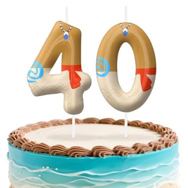Imagem de Velas de aniversário Havaí número 40, topo de bolo com tema de ilha para decoração de bolo para meninos e meninas, decorações de aniversário, suprimentos de festa, velas numéricas para decoração de