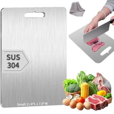 Imagem de Tábuas de corte de aço inoxidável para cozinha, tábua de corte de dupla face, espessura fácil de limpar 0,2 cm com 1 pano, tábuas de corte de cozinha para cortar carnes, frutas e legumes (A-Pequeno 29