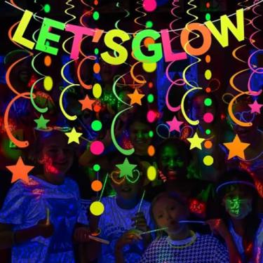 Imagem de Guirlanda neon flâmulas neon luz negra decorações neon para festa brilho escuro UV neon reativo lembrancinhas de festa que brilham no escuro suprimentos de festa casamento aniversário banners