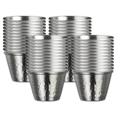Imagem de Steelite Creations Ramequins de aço inoxidável, empilháveis, martelados, 70 g, restaurante, comercial e serviço de alimentação, recipientes de metal reutilizáveis para molhos, molhos, molho de salada,