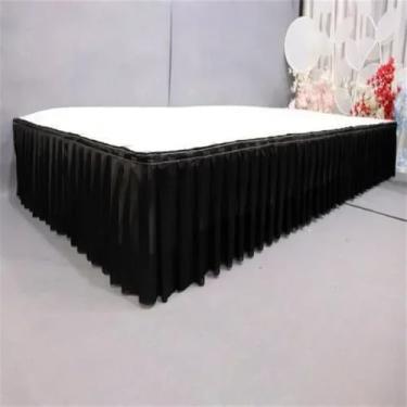 Imagem de Saia de mesa plissada branca, cortinas para cenário de casamento, toalhas de mesa para aniversário, banquete, palco, saia de seda, evento, festa, preto, A80cm x C300cm