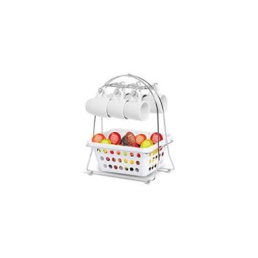 Imagem de Suporte p/ Xícaras c/ Cesta Cesto Cestinho Para Capsulas Café - Niquel